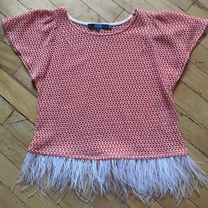 Orange & White Woven Fringe/ feather Top